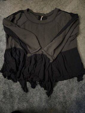 Free People Black Layered Ruffle-Hem Long Sleeve Top